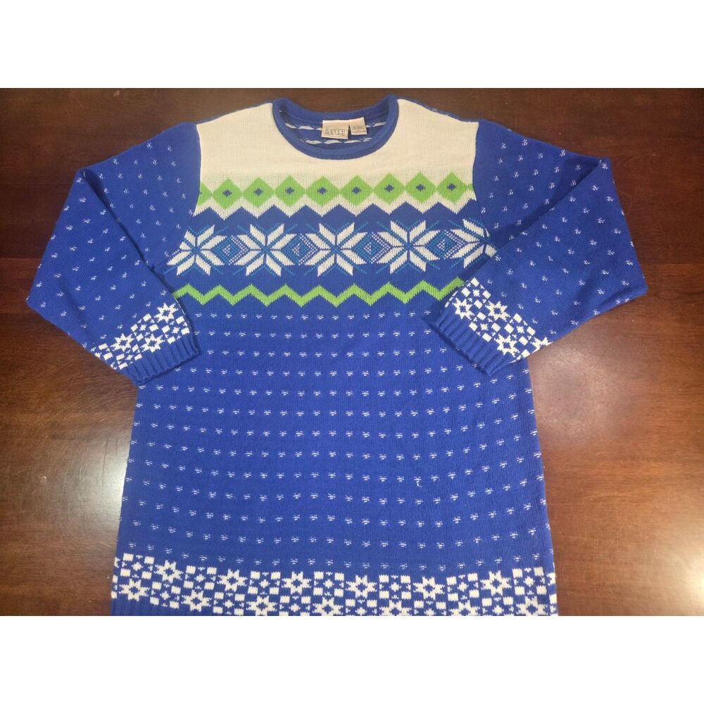Laura Gayle Vtg Nordic Fair Isle Sweater Womens M Blue Wool Snowflake Pullover